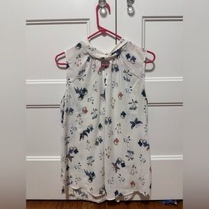 Floral Sleeveless Tank - White with Blue Accents